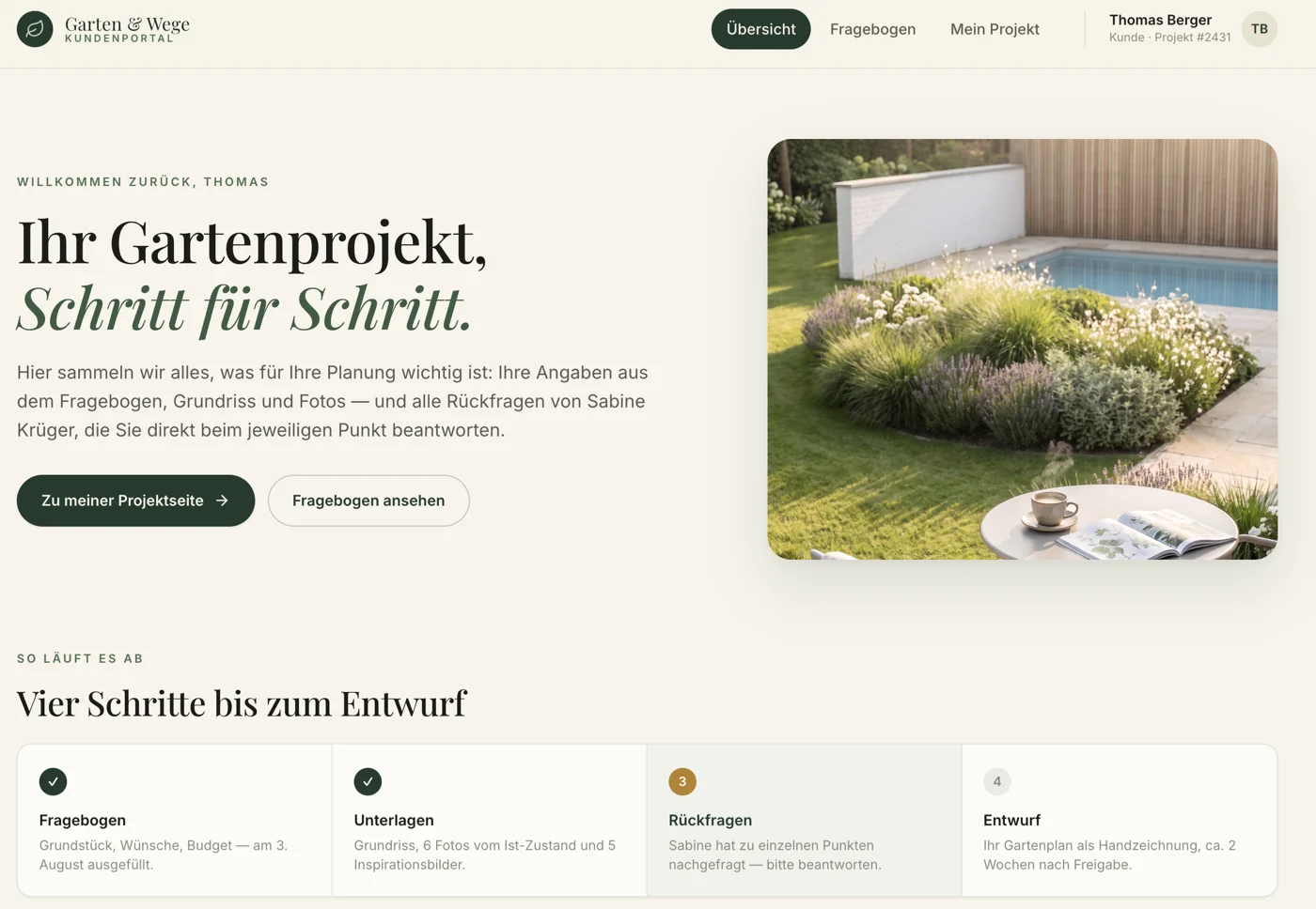 Projektübersicht des Portals, Prototyp